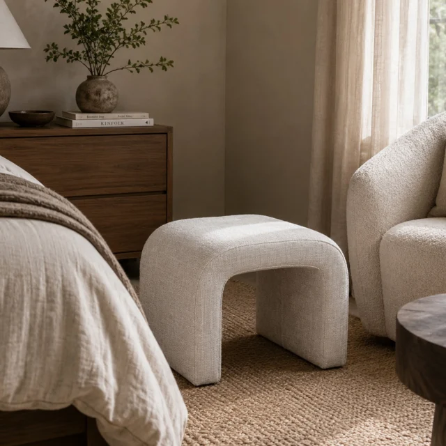 The Lyon Arched Ottoman brings a refined architectural touch to any space. Versatile, elegant, and effortlessly functional, it's the perfect finishing piece for contemporary interiors.#LyonOttoman #InteriorDesign #ModernLiving #HomeStyling